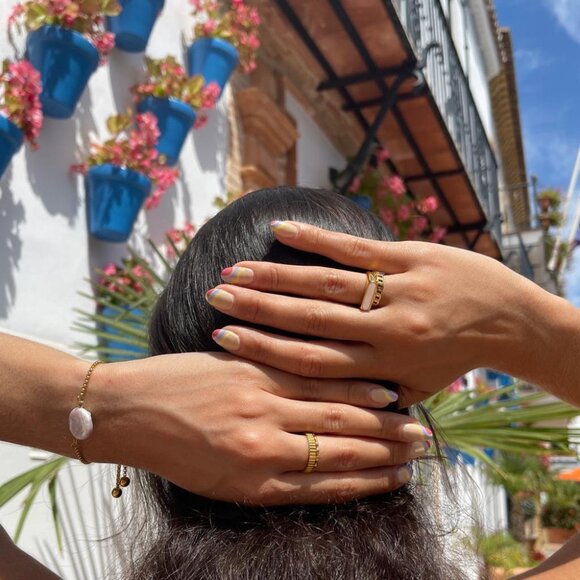 Waterproof Gold Jewelry Tarnish Free 18k Gold PVD- Meivim Ring Size 6 - Picture 6 of 11